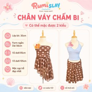 Váy Chấm Bi Dáng Xòe Retro Mặc 2 Kiểu Rumi Slay